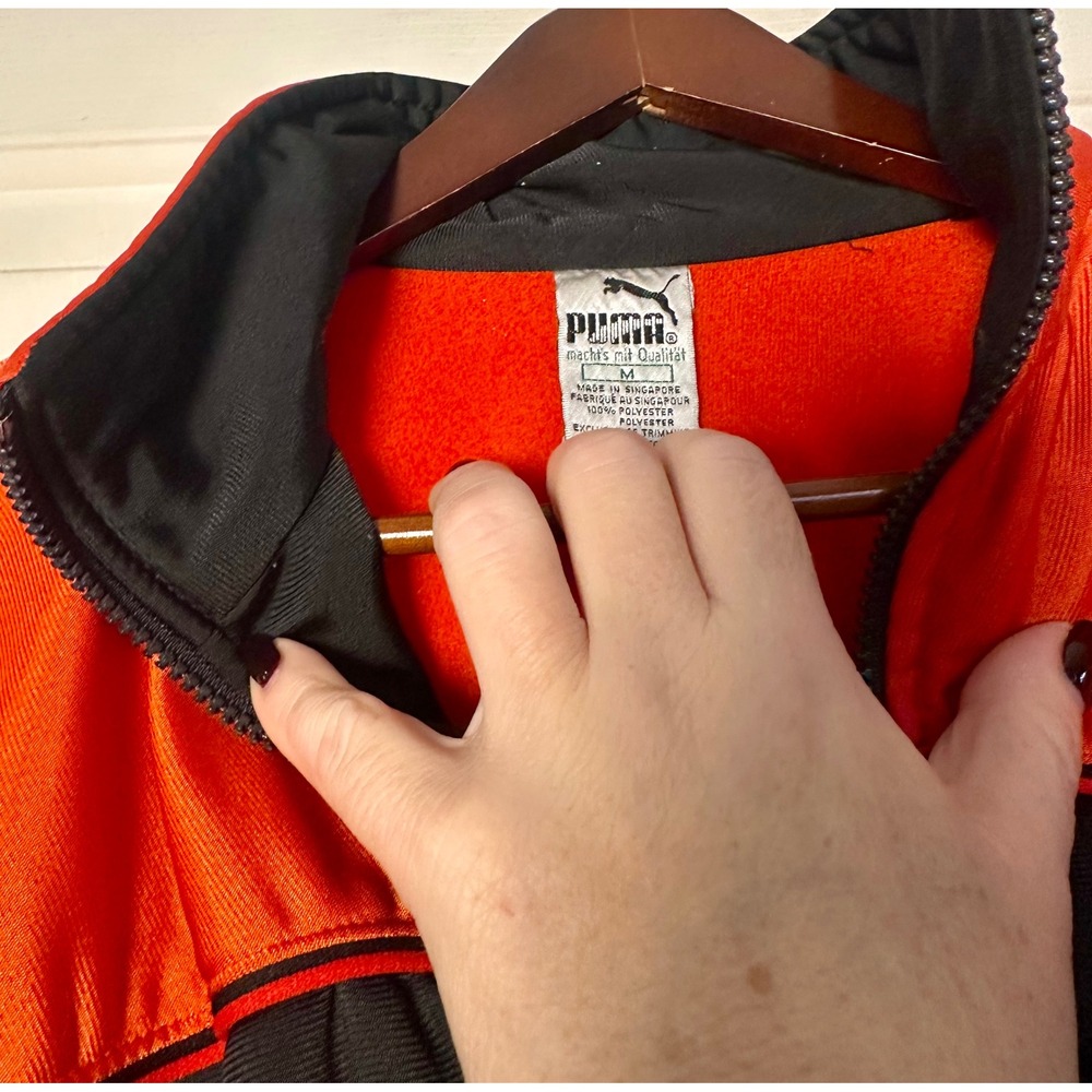 Vintage Puma Track Jacket‎ Mens Medium Orange Black Colorblock Full Zip - Picture 4 of 5